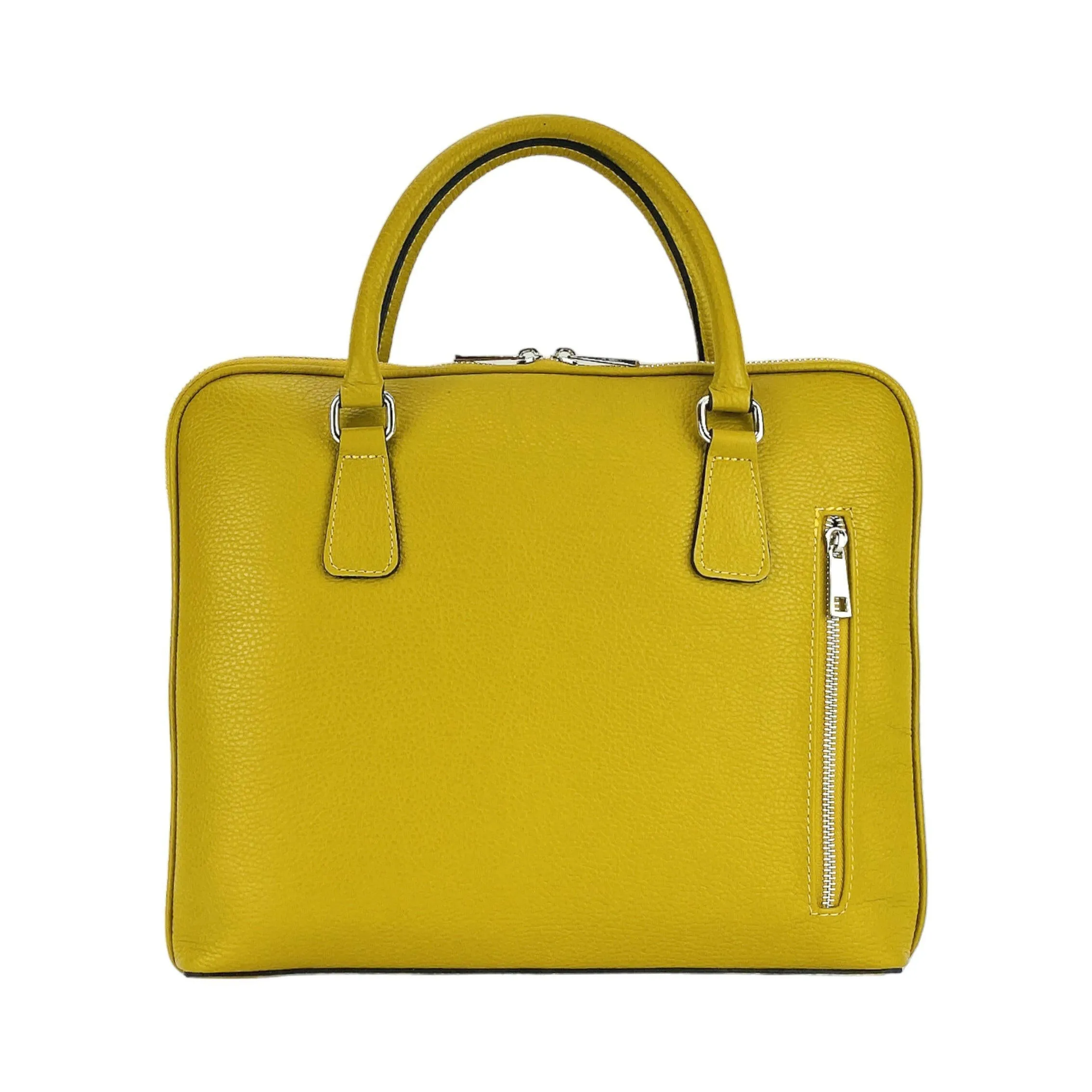 RB1019AR | Unisex Business Briefcase with removable shoulder strap. Attachments with shiny nickel metal snap hooks - Mustard color