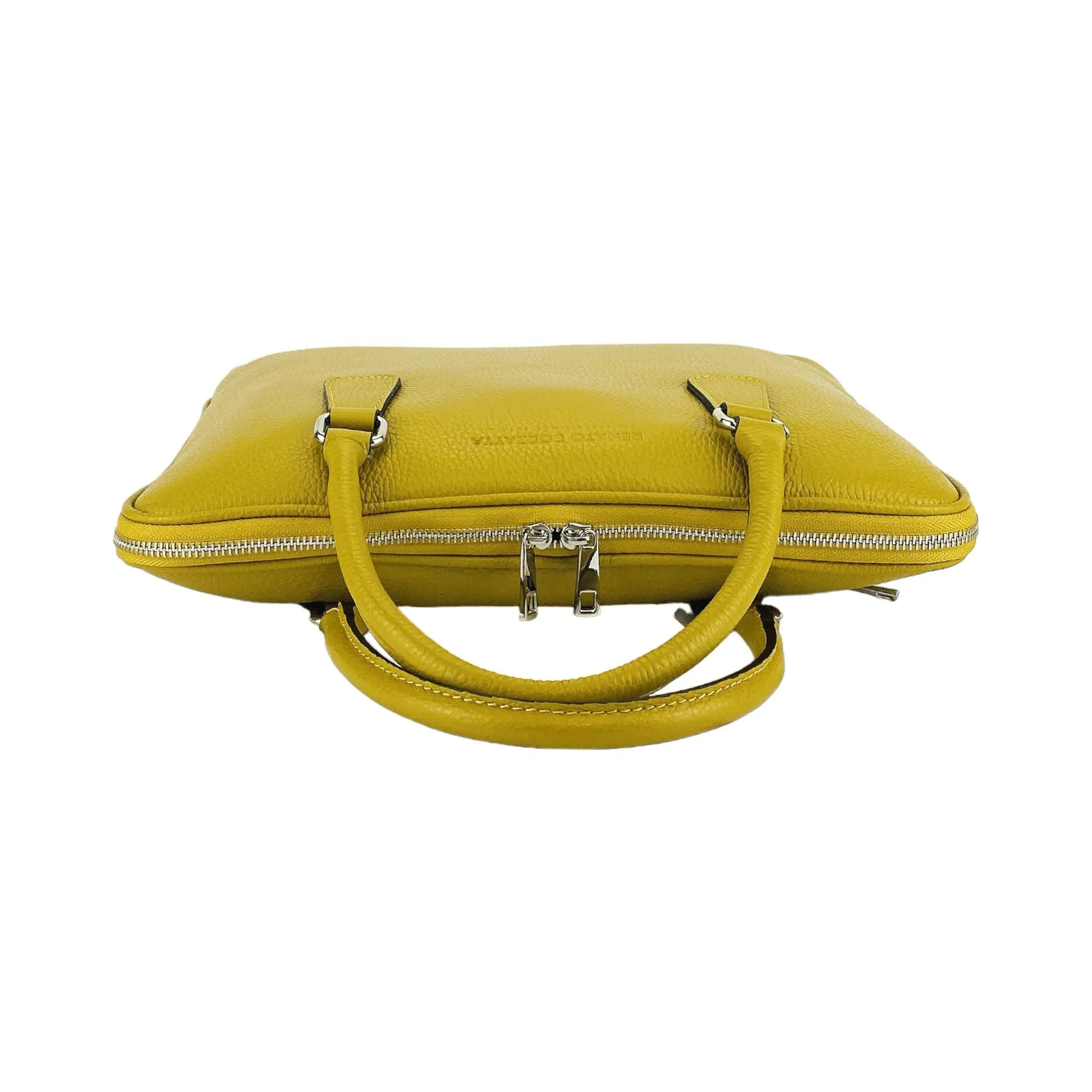 RB1019AR | Unisex Business Briefcase with removable shoulder strap. Attachments with shiny nickel metal snap hooks - Mustard color