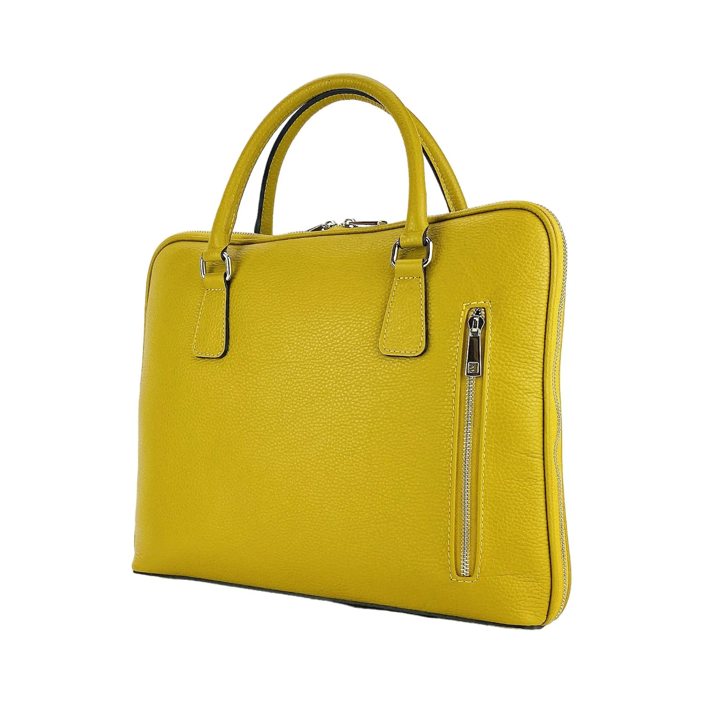 RB1019AR | Unisex Business Briefcase with removable shoulder strap. Attachments with shiny nickel metal snap hooks - Mustard color