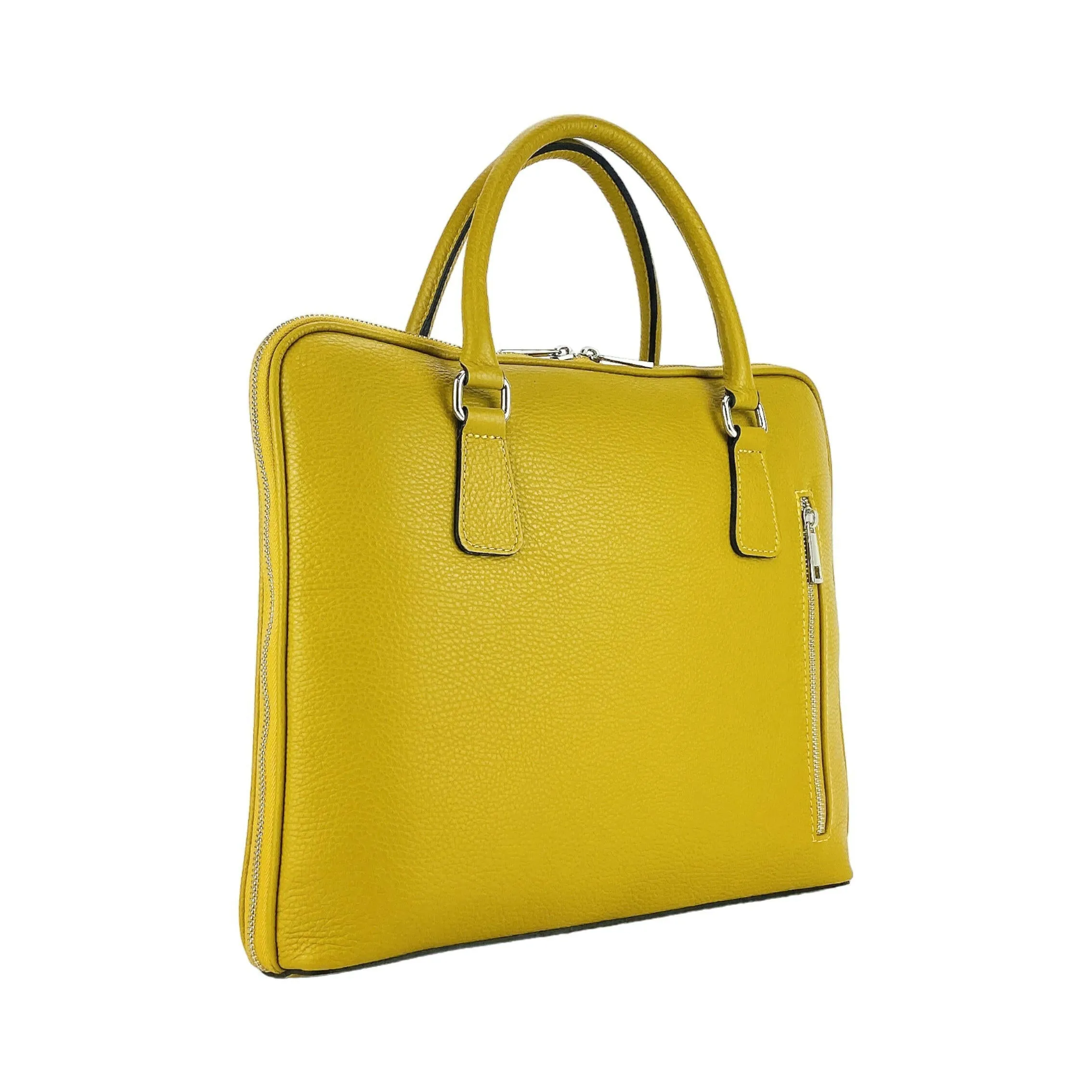 RB1019AR | Unisex Business Briefcase with removable shoulder strap. Attachments with shiny nickel metal snap hooks - Mustard color