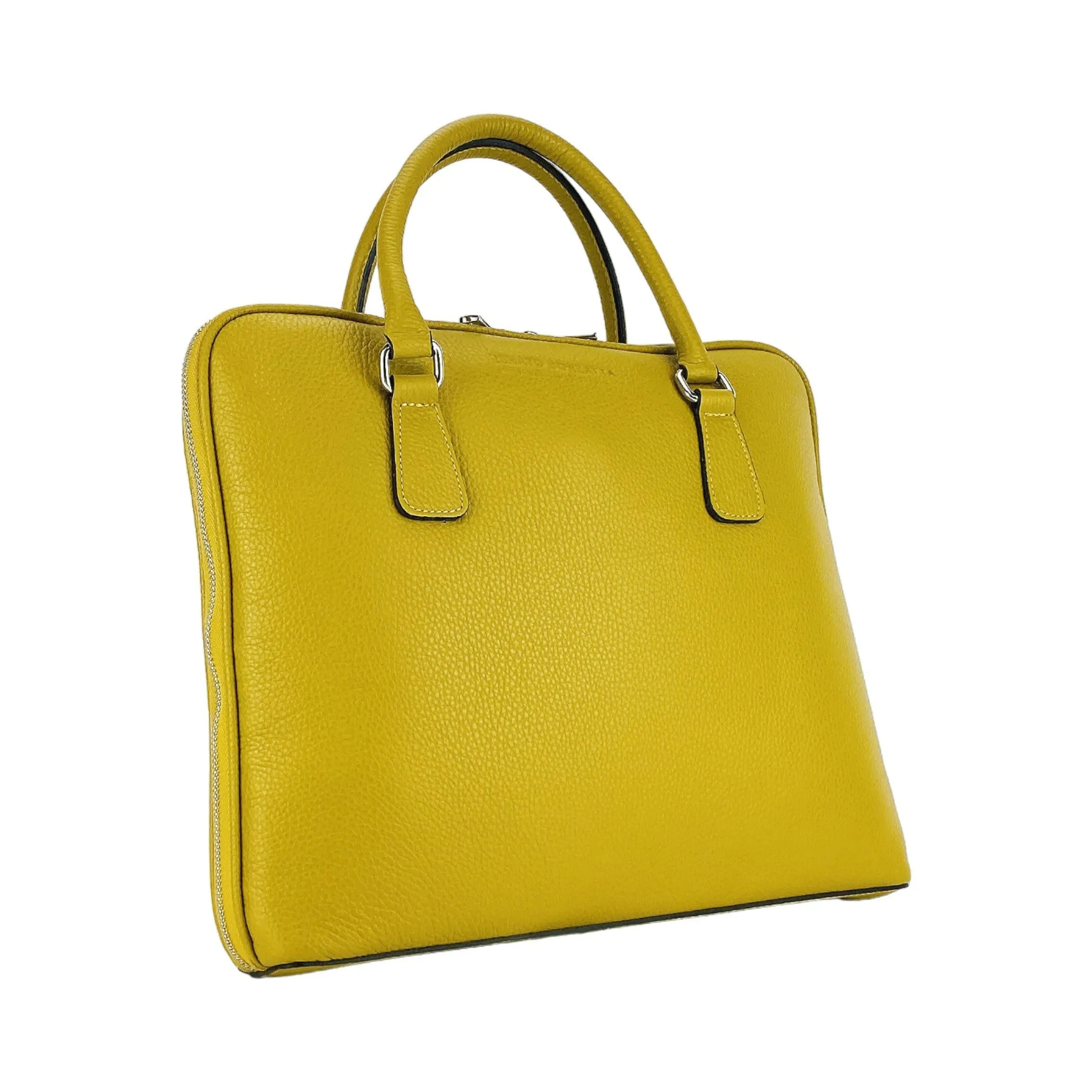 RB1019AR | Unisex Business Briefcase with removable shoulder strap. Attachments with shiny nickel metal snap hooks - Mustard color