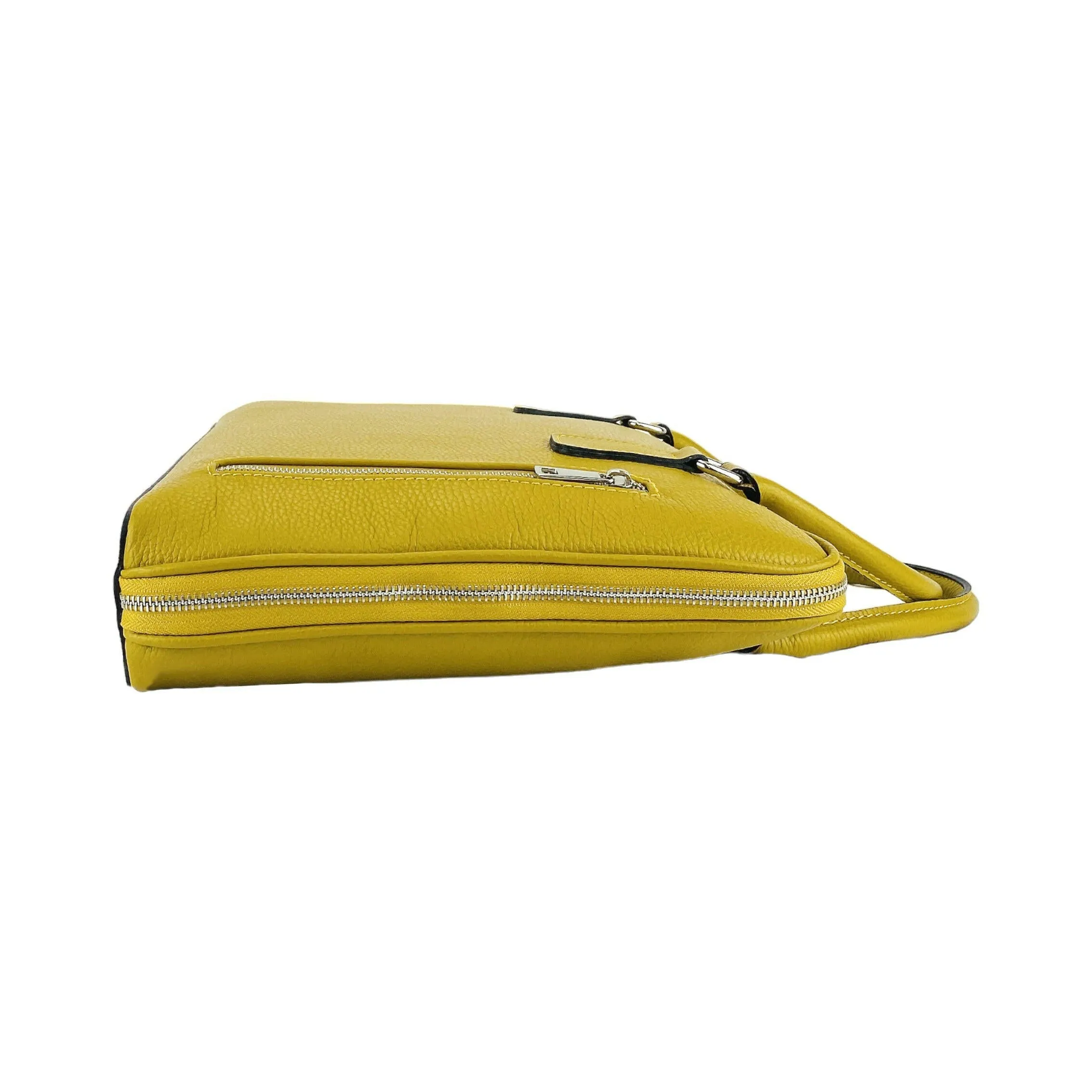 RB1019AR | Unisex Business Briefcase with removable shoulder strap. Attachments with shiny nickel metal snap hooks - Mustard color