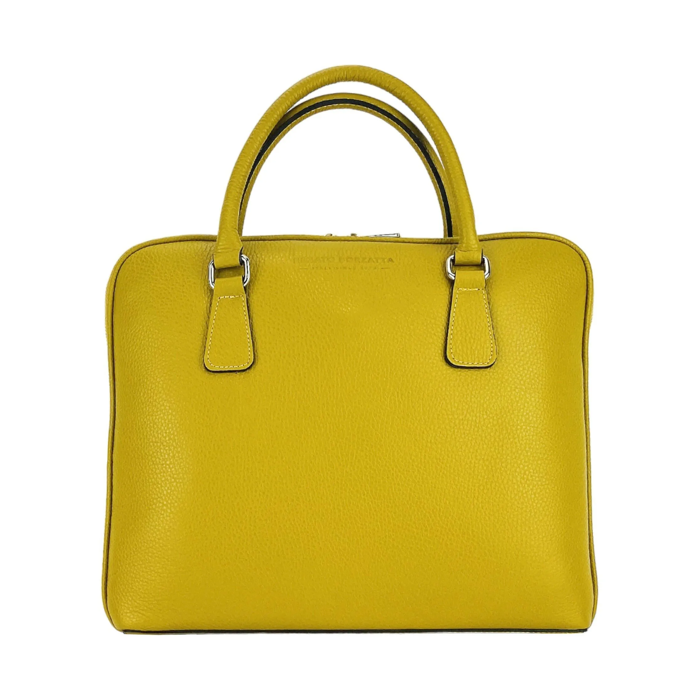 RB1019AR | Unisex Business Briefcase with removable shoulder strap. Attachments with shiny nickel metal snap hooks - Mustard color