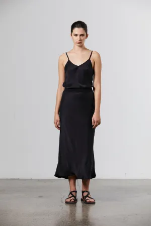 Silk Midi Slip Skirt - Black