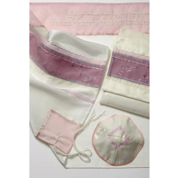 Silk Tallit for Women with Pink Panel and Flowers, Girls Tallit, Bat Mitzvah Tallit