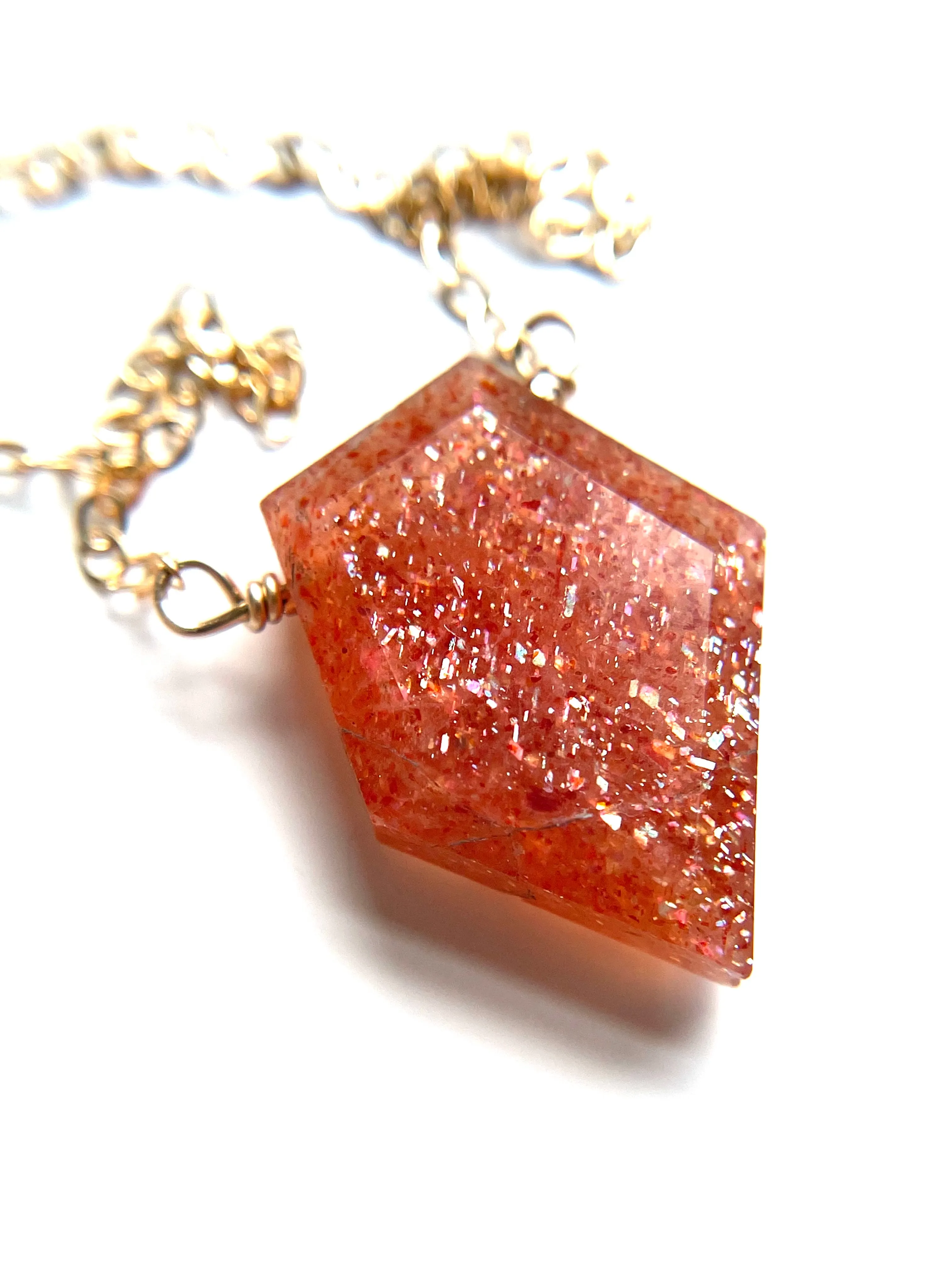 Small Sunstone Shield Necklace - Healing Crystal Jewelry