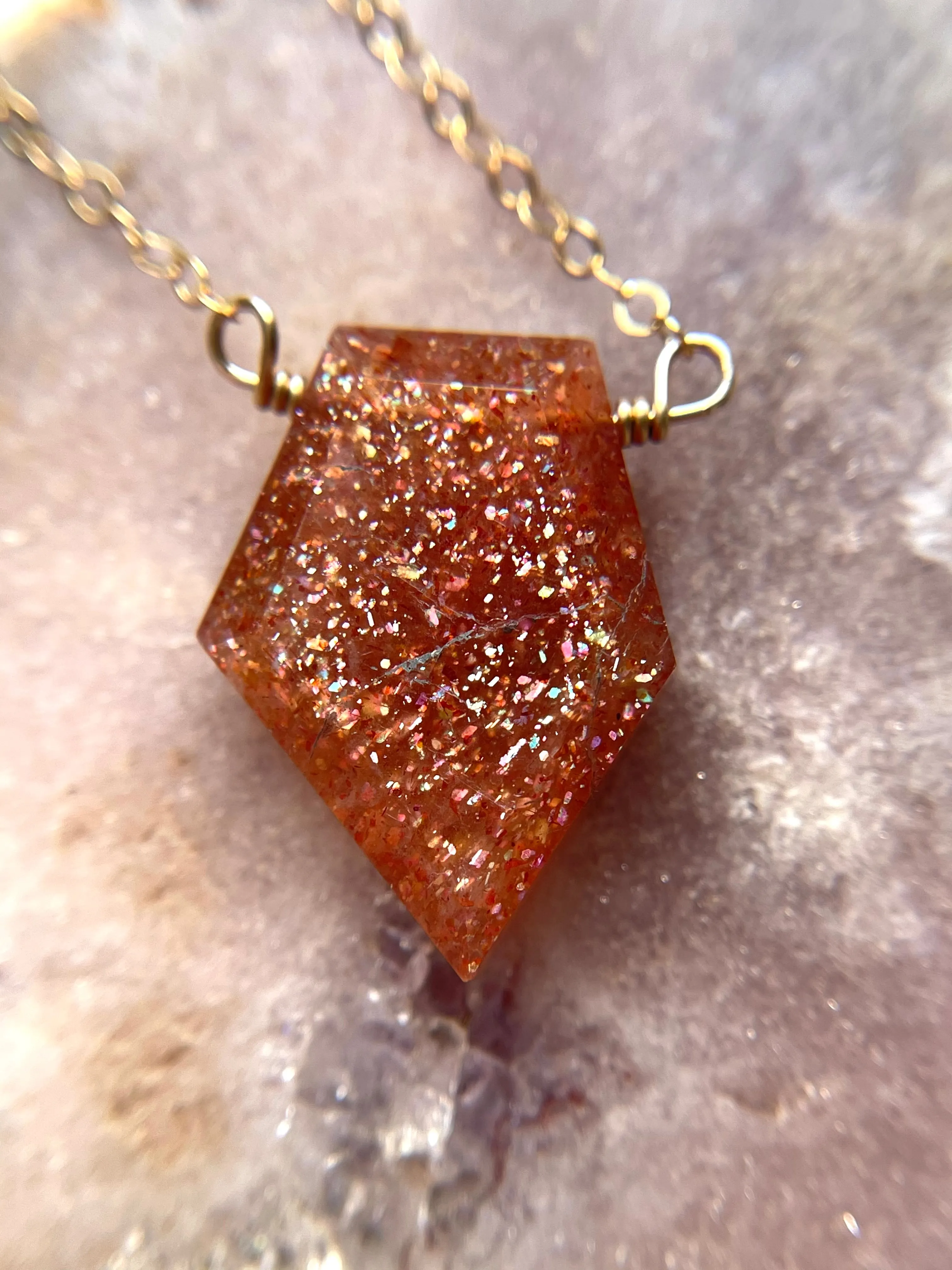 Small Sunstone Shield Necklace - Healing Crystal Jewelry