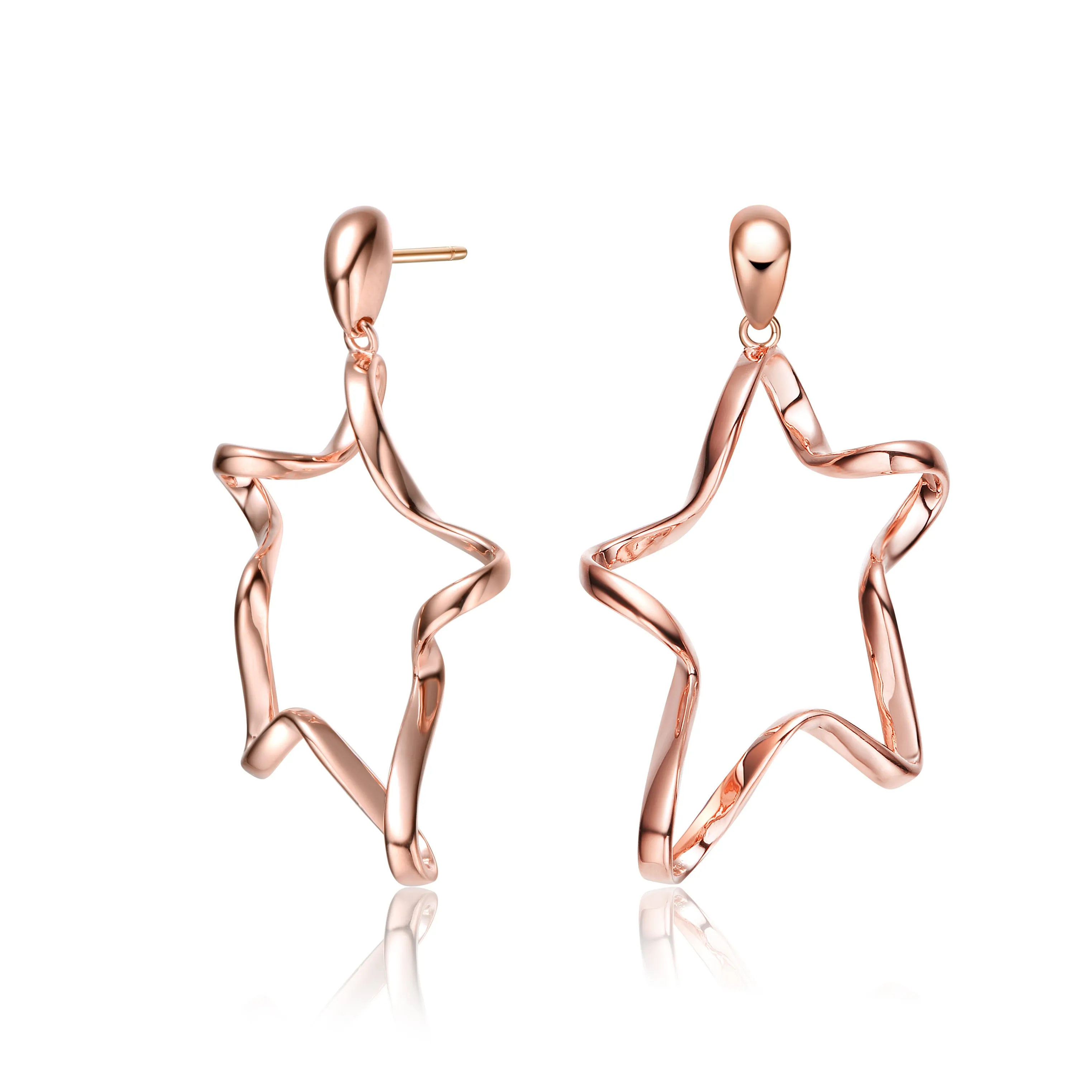 Sterling Silver Rose Gold Plated Star Shaped Swirl Earring