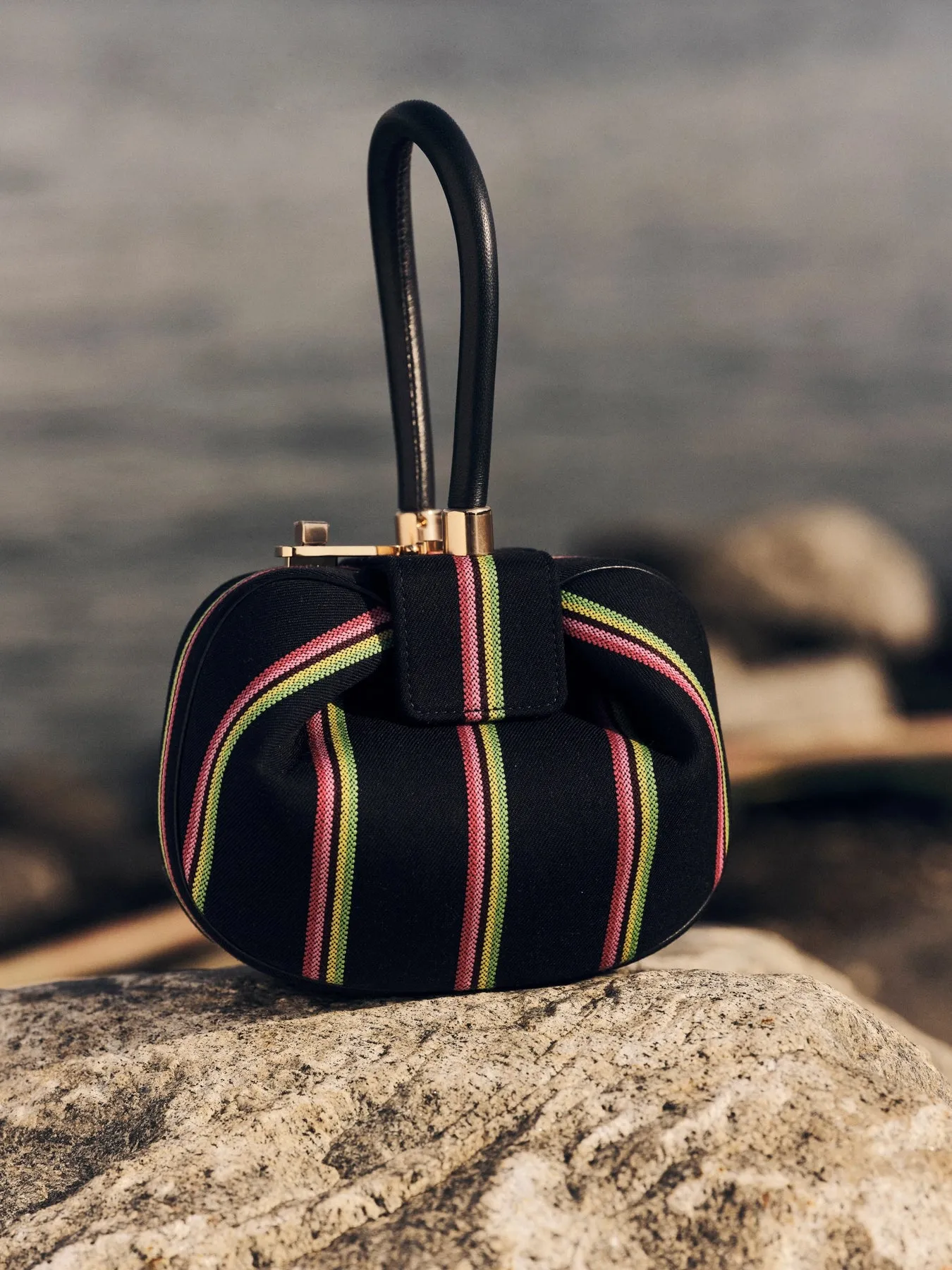 Striped Demi Bag in Navy Wool