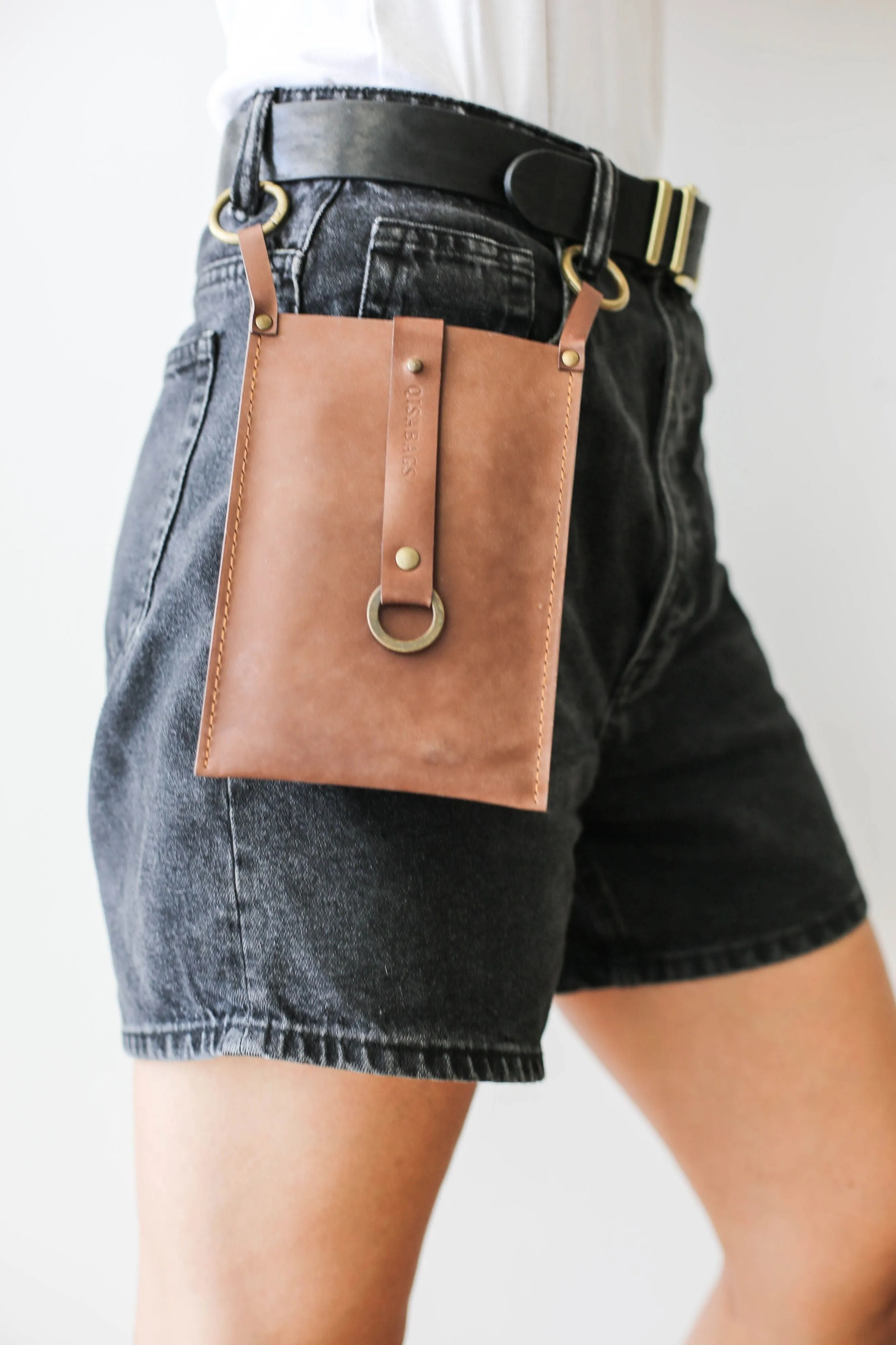 Taupe Leather Phone Bag