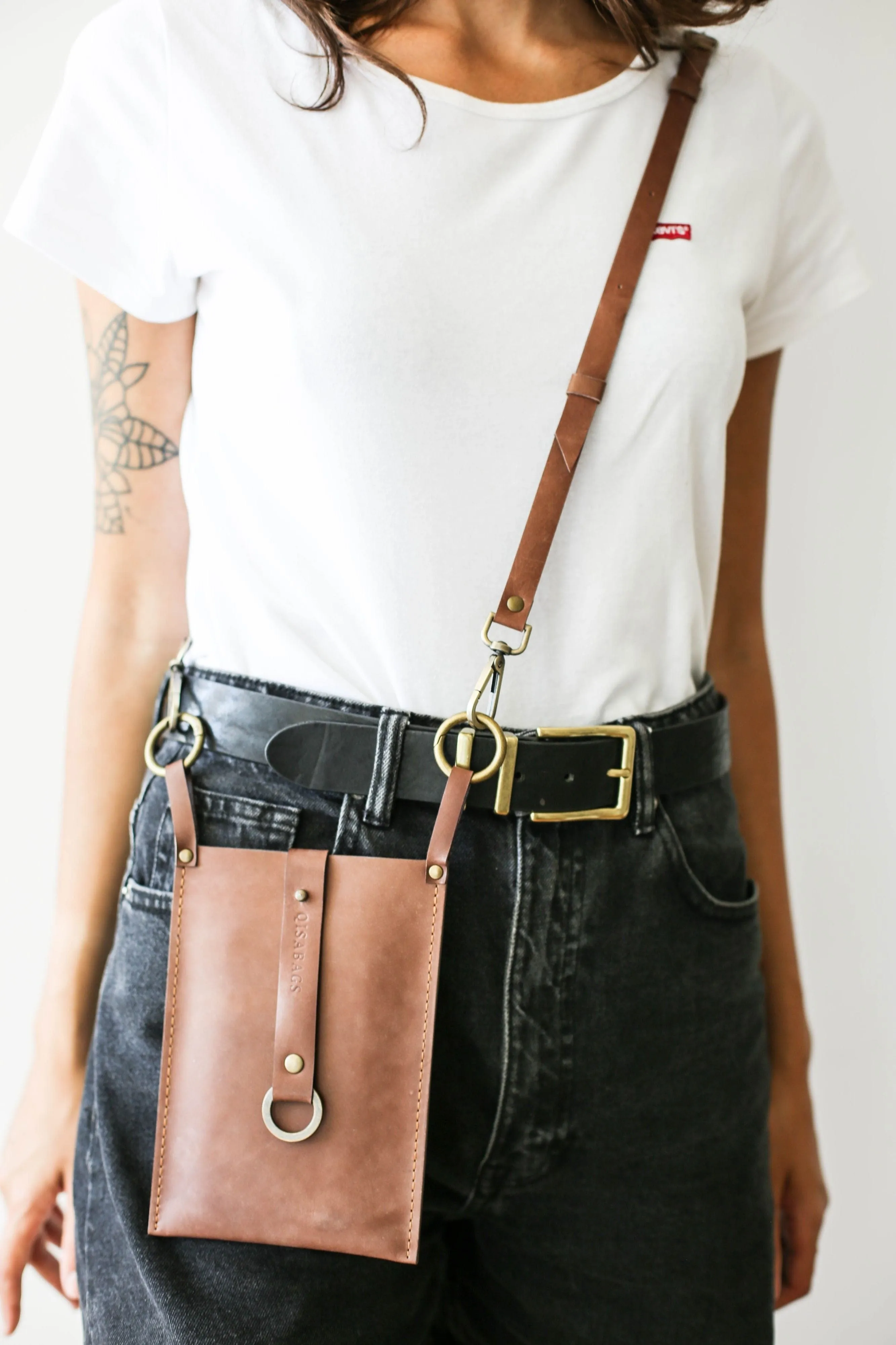 Taupe Leather Phone Bag