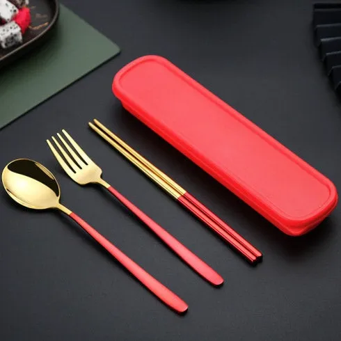 Travel Utensil Set, Portable Traveling, Fork, Spoon, Chopsticks, Cutlery Set, Reusable Utensils,  Plastic Free, Camping, Case, Eco Friendly