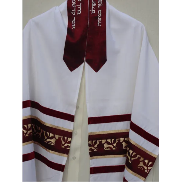 Unique Dark Red Pomegranate Wool Tallit, Bar Mitzvah Tallit Set, Tzitzit Jewish Prayer Shawl