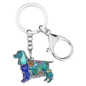 WEVENI Enamel Spaniel Dog Keychain - Metal Floral Fashion