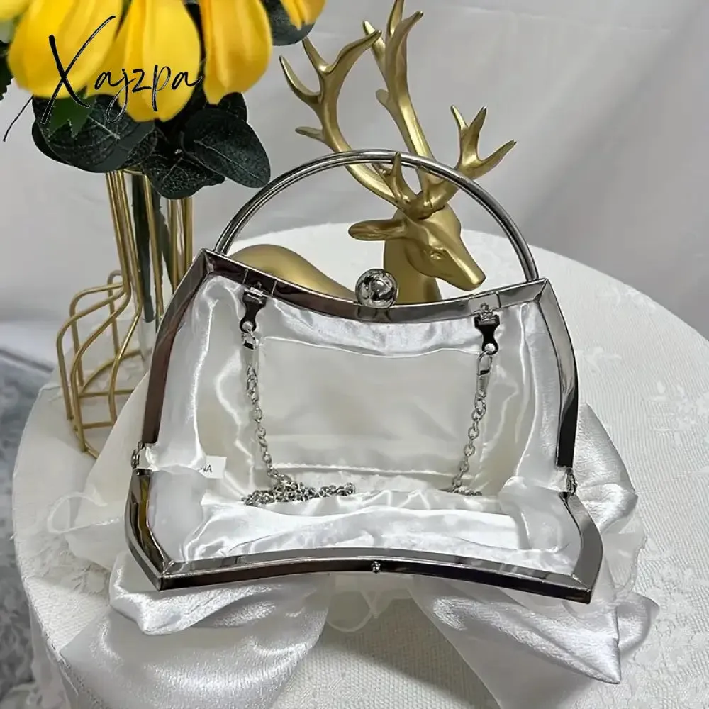 Xajzpa - Elegant Bow Decor Kiss Lock Clutch - Dinner & Evening Purse with Textured Frame & Glossy Metal Chain